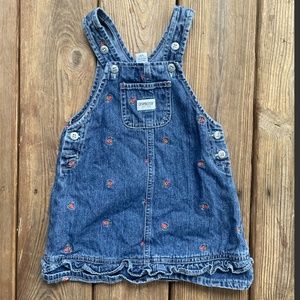 Vintage 90's OshKosh Strawberry Embroidered Denim Overall Dress 3/3T